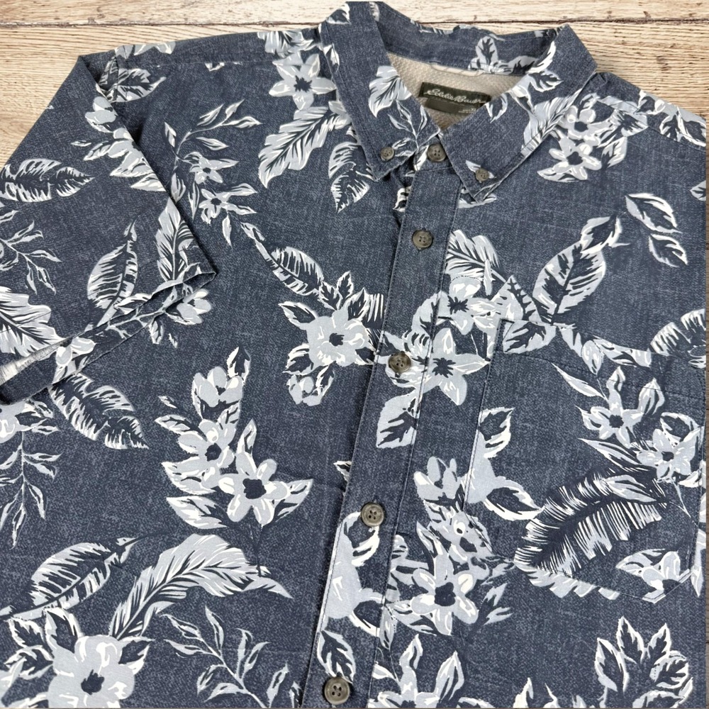 EDDIE BAUER Mens Classic Fit Short Sleeve Shirt‎ - XL - Blue Tropical Hawaiian